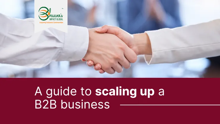 Blog cover of "A guide to scaling up a B2B business" with two hands shaking