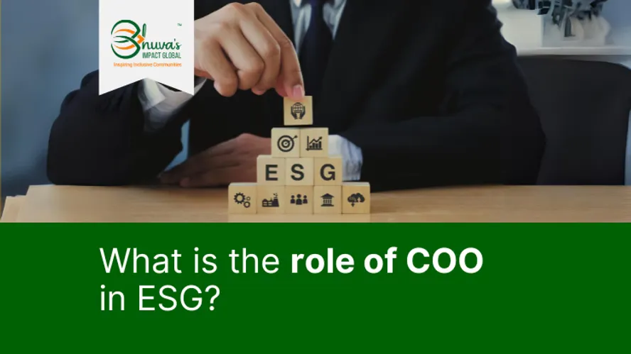 Blog cover of "What is the role of COO in ESG" with a hand putting a wooden block on top of other wooden blocks that show symbols of ESG