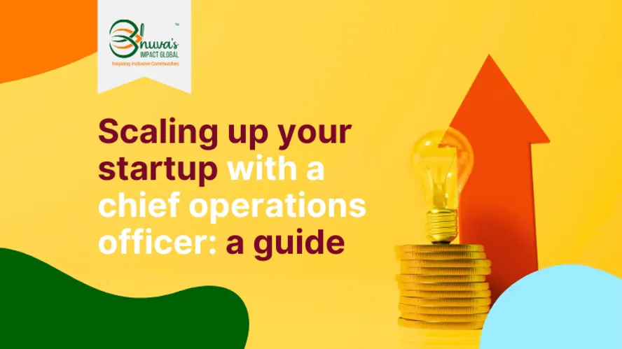 Blog cover of "Scaling up your startup with a chief operations officer: a guide" with a light bulb sitting on top of coins and an arrow pointing upwards