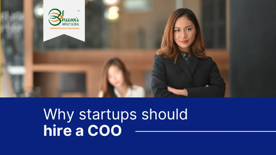 Blog cover of "Why startups should hire a COO" with a women standing with her arms folded looking into the camera