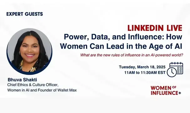 Bhuva Shakti at the "Power, Data and Influence: How Women can lead in the age of AI" event by Women of Influence+