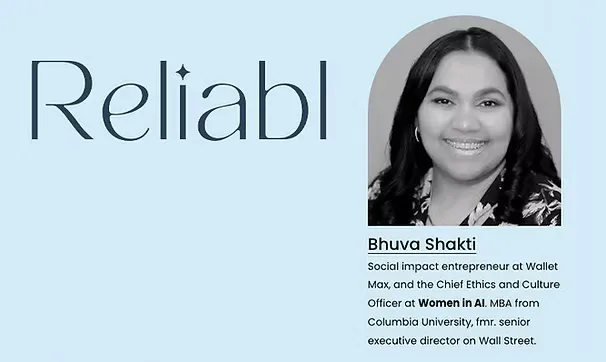 Image of the announcement of Bhuva Shakti becoming an advisor for Reliabl