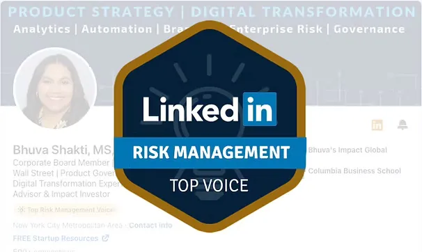 Image of a Linkedin Top Voice Badge for "Risk Management" for Bhuva Shakti