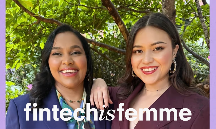 Image of Bhuva Shakti next to Nicole Casperson and the Fintech Is Femme Logo