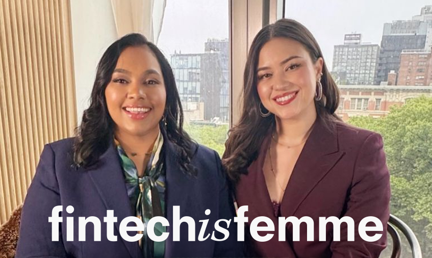 Image of Bhuva Shakti next to Nicole Casperson and the Fintech Is Femme Logo